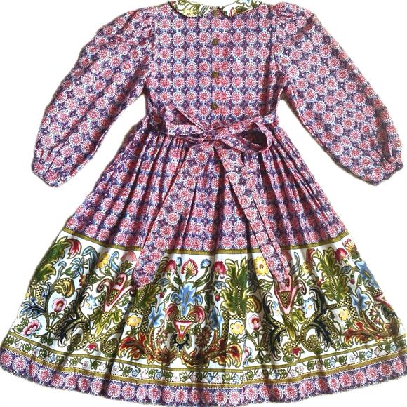 VTG‎ MOUSEFEATHERS Mixed Print Floral Dress Girls SZ 8 Puff Long Sleeve Prairie - Picture 4 of 11